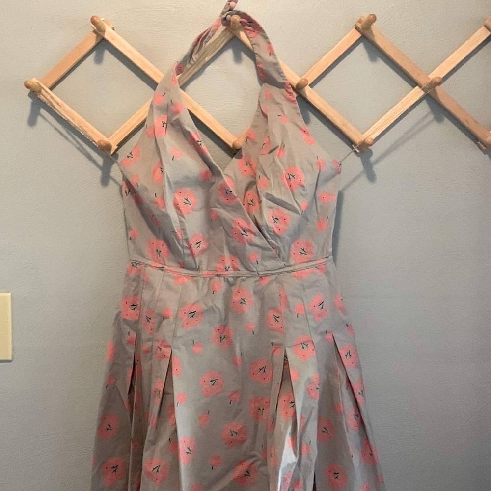 Boden gray/coral halter dress